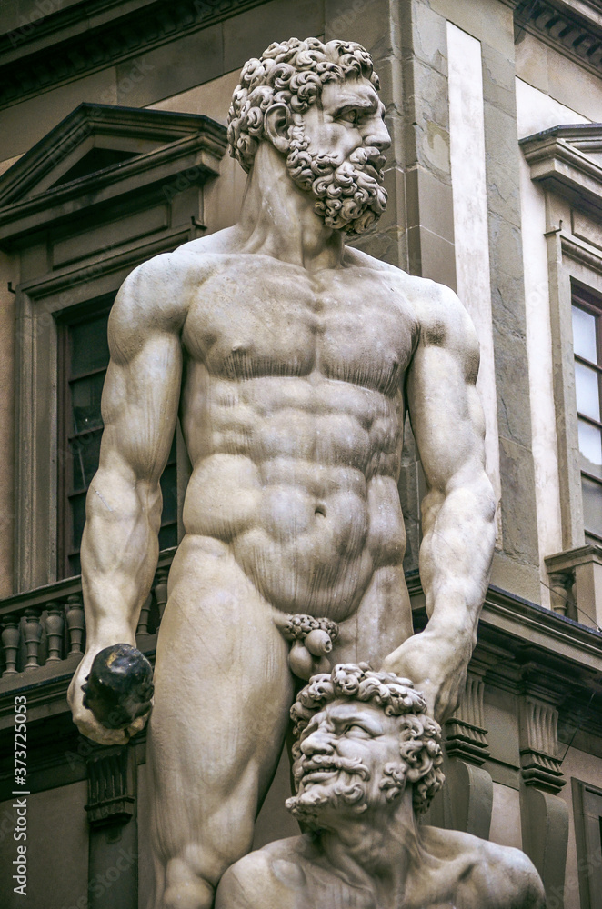 Magnificent Hercules sculpture in city center square in Florence