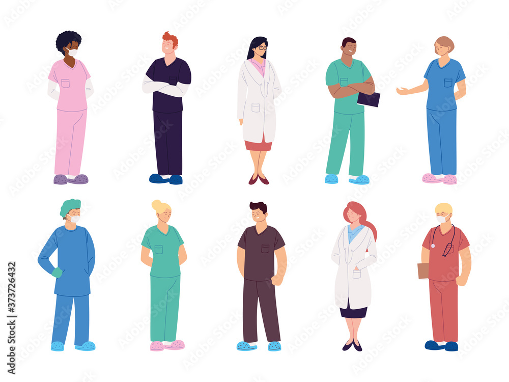 set of healthcare workers, doctors and nurses set of healthcare workers, doctors and nurses