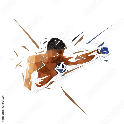 Boxing logo, kickbox fighter, low polygonal isolated vector illustration. Geometric drawing from triangles