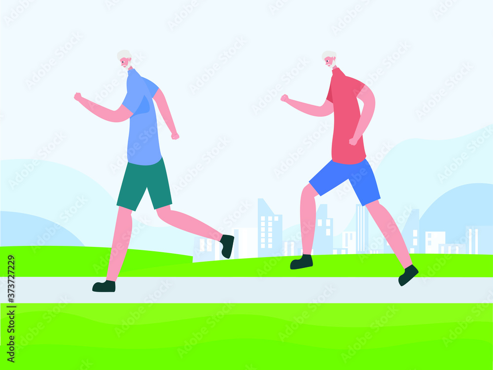 Healthy lifestyle vector concept: old men wearing sportswear jogging at the city park Healthy lifestyle vector concept: old men wearing sportswear jogging at the city park
