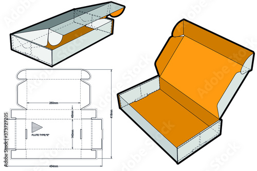 Cardboard box for sending mail. Highly recommended for technological and electronic products. Ease of assembly, no need for glue (Internal measurement 25x14x4.5 cm) and Die-cut Pattern