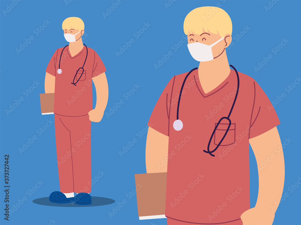 man nurse in uniform, health worker in different poses man nurse in uniform, health worker in different poses