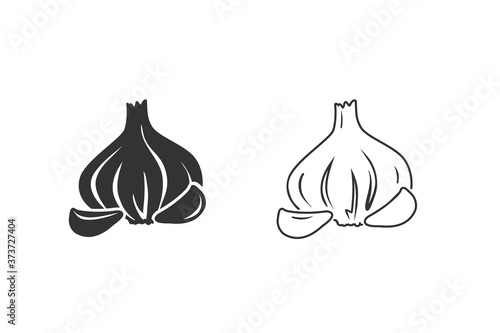 Graphic garlic silhouette icon set. Vector