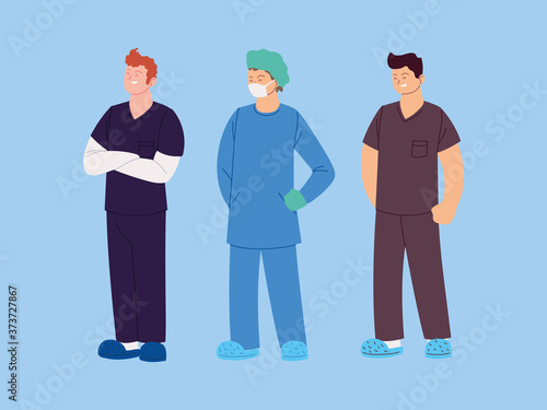 set of male health workers nurses