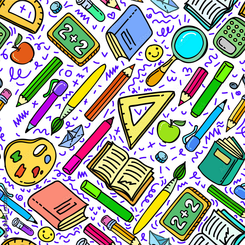 Concept of education. School background with hand drawn school supplies Concept of education. School background with hand drawn school supplies