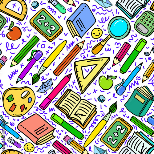 Concept of education. School background with hand drawn school supplies