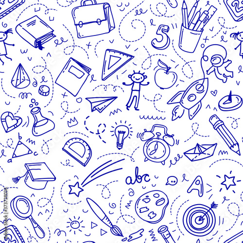 Concept of education. School background with hand drawn school supplies