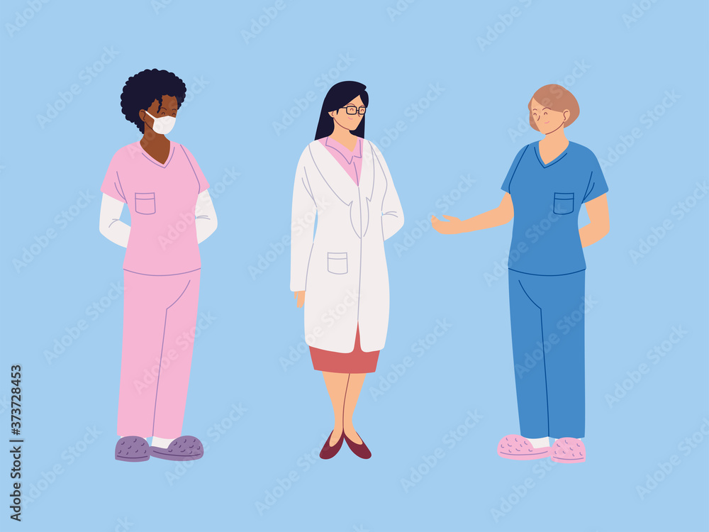 set of female healthcare workers set of female healthcare workers