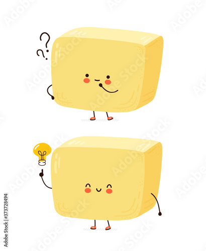 Cute happy butter character with question mark
