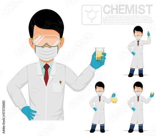 Isolated chemist with tube on white background
