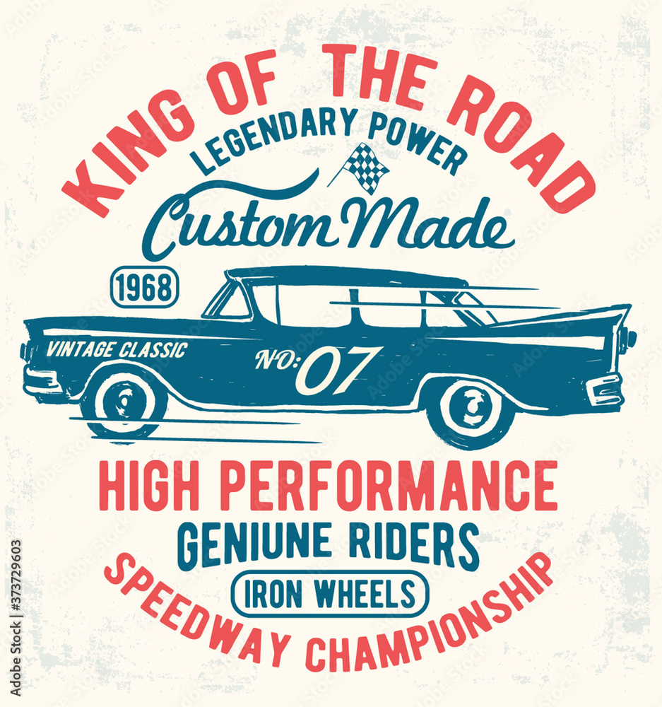Plakat Samochód wyścigowy rocznika sport wektor, T-shirt grafika, Vintage typografia