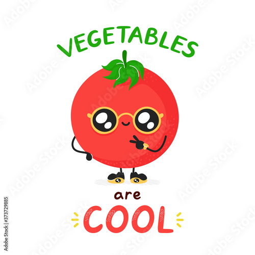 Cute funny happy tomato. Vegetables are cool