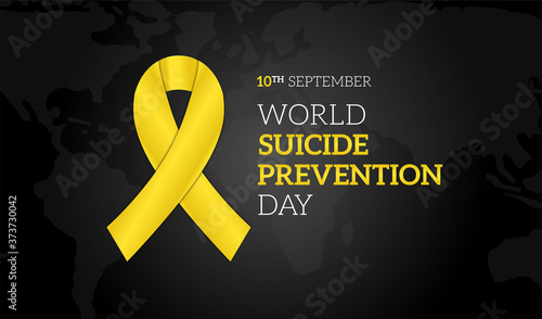 World Suicide Prevention Day Black Background Illustration Banner with Yellow Ribbon