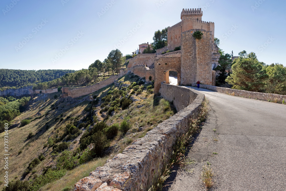Alarcon, a fortified small town in the province of Cuenca, Castilia-La Mancha, Spain, in afternoon sunlight 