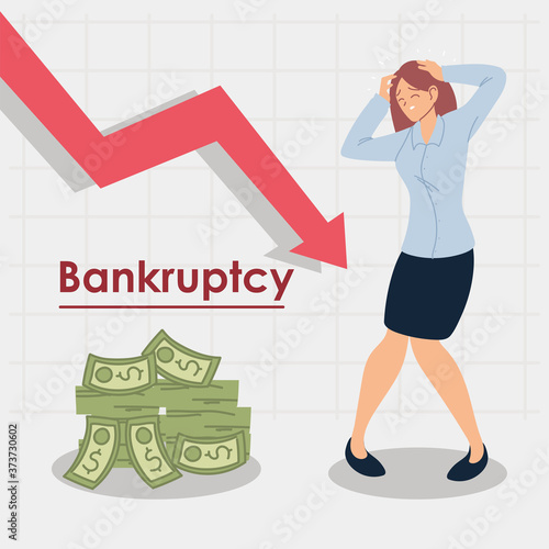 bankruptcy, woman in financial crisis, economic problem