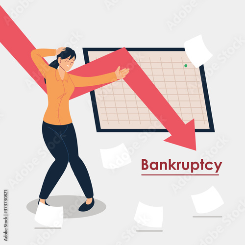 bankruptcy, businesswoman in financial crisis, economic problem