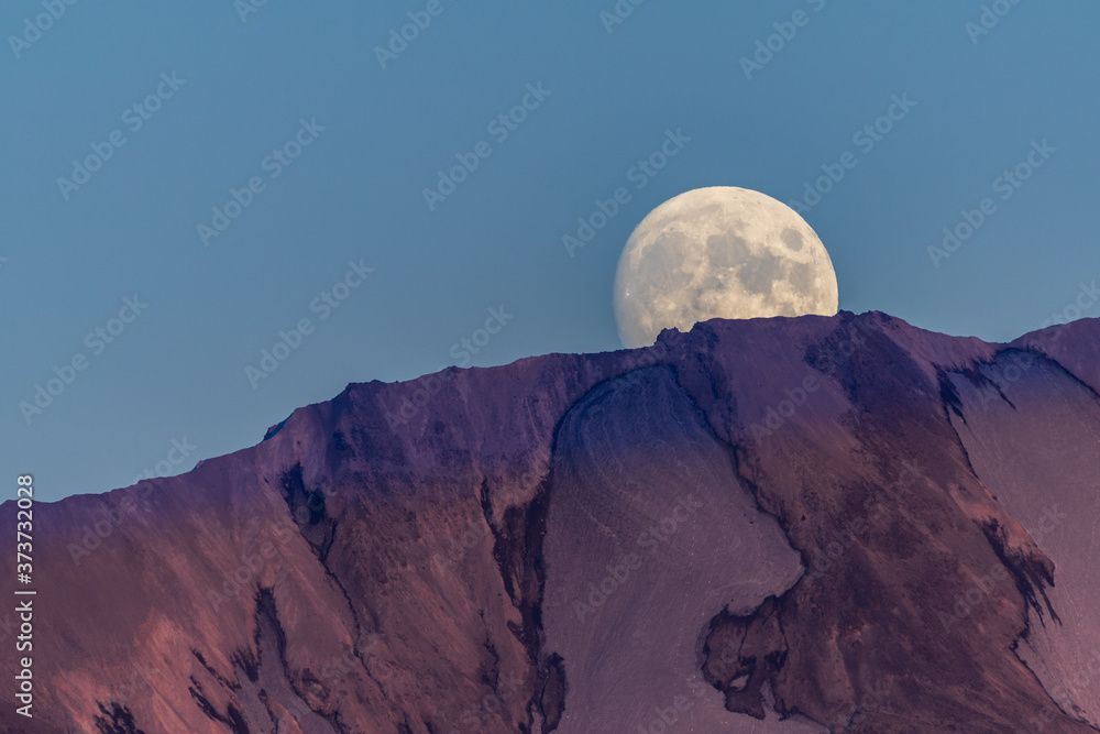 Rising Full Moon Over Mount Saint Helen Crater