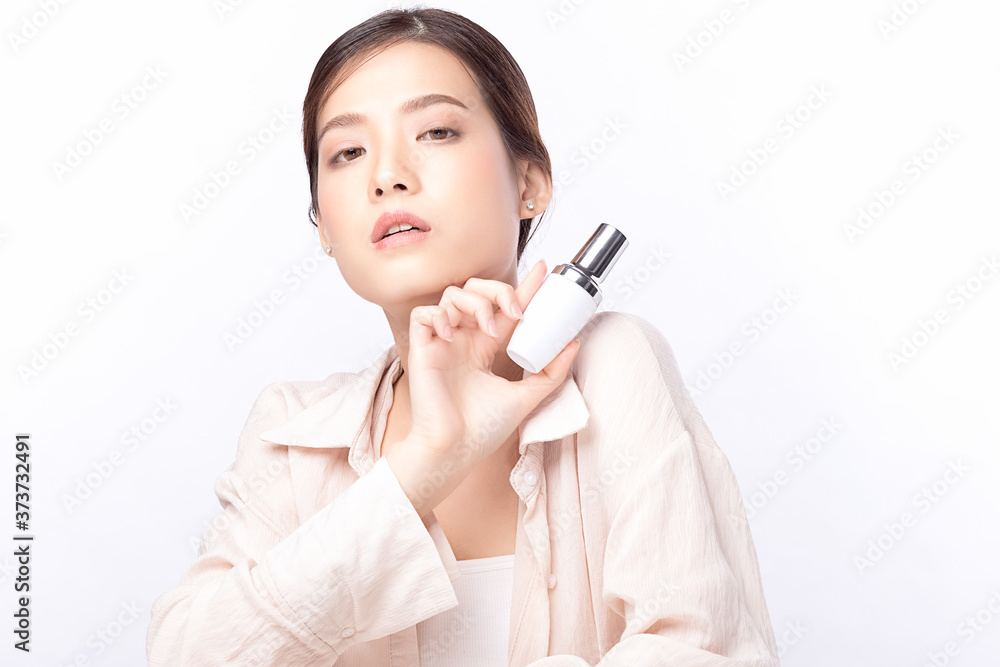 Portrait beautiful young asian woman clean fresh bare skin concept. Asian girl beauty face skincare and health wellness, Facial treatment, Perfect skin, Natural make up. Isolated on white background. Portrait beautiful young asian woman clean fresh bare skin concept. Asian girl beauty face skincare and health wellness, Facial treatment, Perfect skin, Natural make up. Isolated on white background.