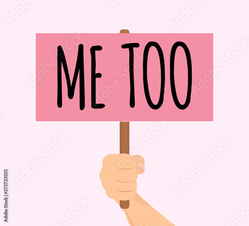 Women hands with #Metoo hashtag word. Me too movement. Anti sexism protest against inappropriate behavior towards women. Vector illustration.