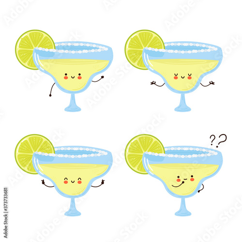 Cute happy margarita cocktail glass set