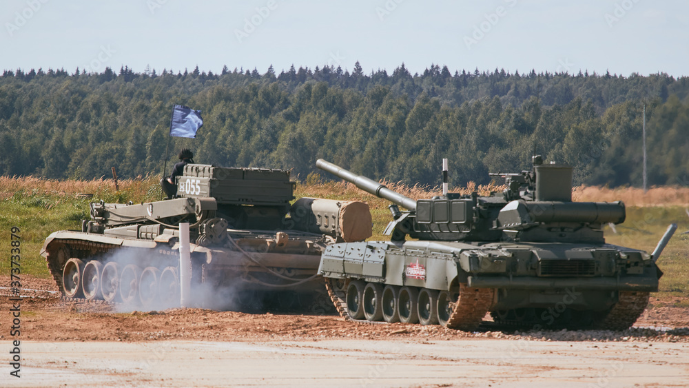 Modern tank at the tank biathlon competition in Alabino near Moscow during the Army-2020 forum