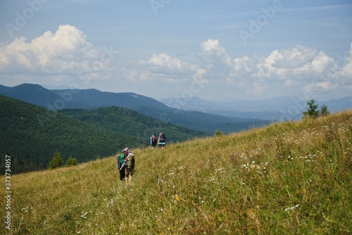 Hiking team in the mountains. travel sport lifestyle concept