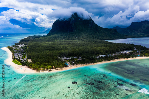 Aerial view  le Morne beach and Hotel Riu Le Morne  Mauritius  Africa