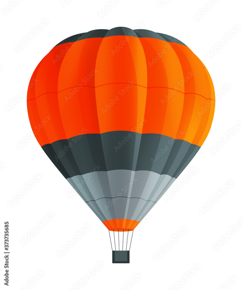 Fototapeta premium Balloon for flights. Hot air balloon isolated on white background. Flying in the clouds on a color aerostat. Beautiful air flying hot apparatus. Red, black and grey stripes aerostat. Flat image