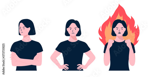 Women doing a angry gesture set. arguing women. Angry lady yelling, Person loosing temper in conflict. Girl argument, Negative emotions. annoyed people, Flat style vector design illustrations.