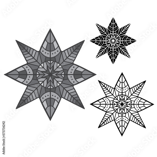 Isolated vector abstract design set of lined silhouette ornamental snowflake