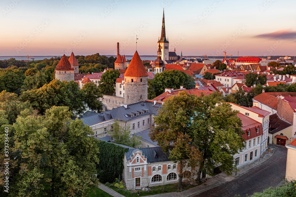 View over Tallinn from elevated viewpoint in the evening