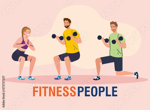 group of fitness people, young people practicing exercise vector illustration design