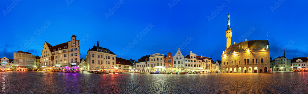 Tallinn town hall square during blue hour