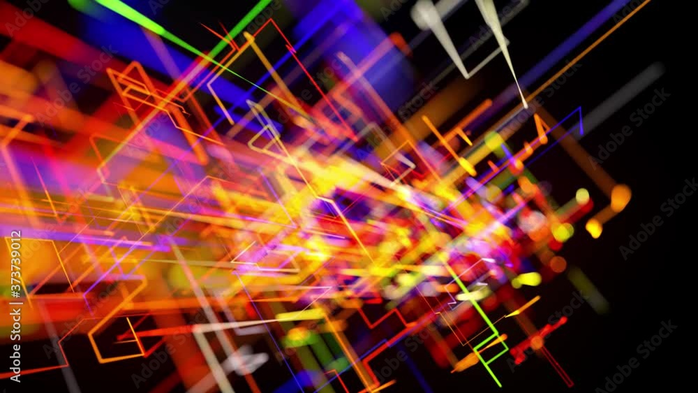 Motion graphics, sci fi bg with stream of multicolor neon glow lines form digital 3d space. Connection concept. Visualization of neural network operation, multiple calculations of various branches. 4K Motion graphics, sci fi bg with stream of multicolor neon glow lines form digital 3d space. Connection concept. Visualization of neural network operation, multiple calculations of various branches. 4K
