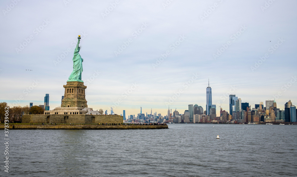 statue of liberty and manhattan