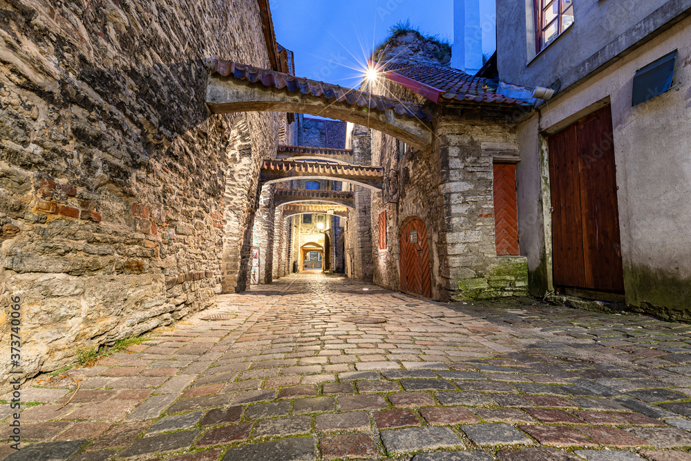 St Catherine's Passage in Tallinn during blue hour