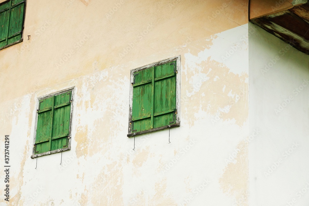 Wooden windows on an old house Tyrol Austria Wooden windows on an old house Tyrol Austria