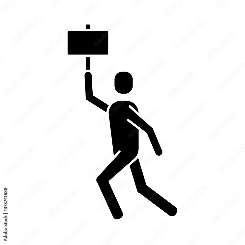 man protesting with banner silhouette style icon man protesting with banner silhouette style icon