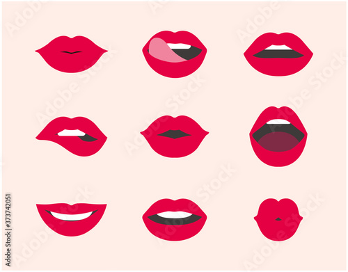 Fototapeta Red female lip collection