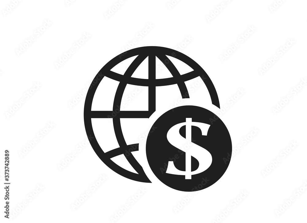 globe with dollar coin icon. world money symbol globe with dollar coin icon. world money symbol