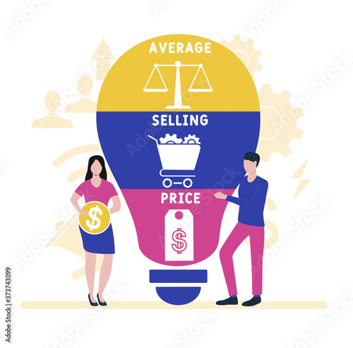 Flat design with people. ASP -  average selling price.  business concept background. Vector illustration for website banner, marketing materials, business presentation, online advertising