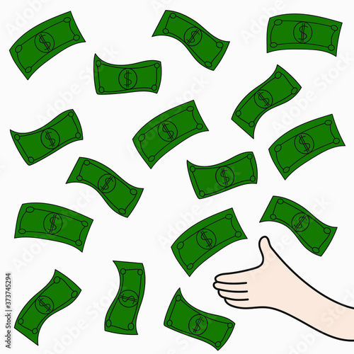 Man hand catches falling money