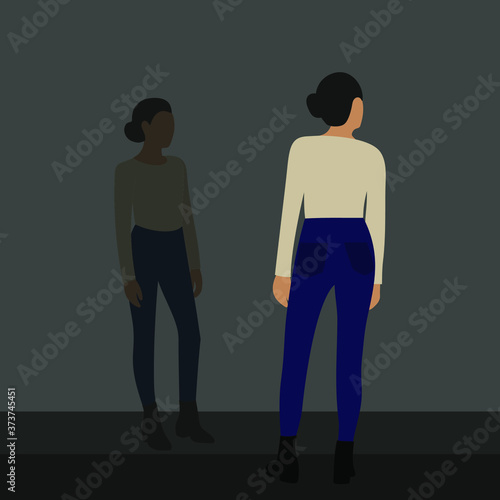 Young woman and her reflection