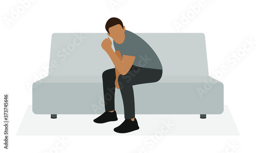 Male character sitting on a sofa on a white background