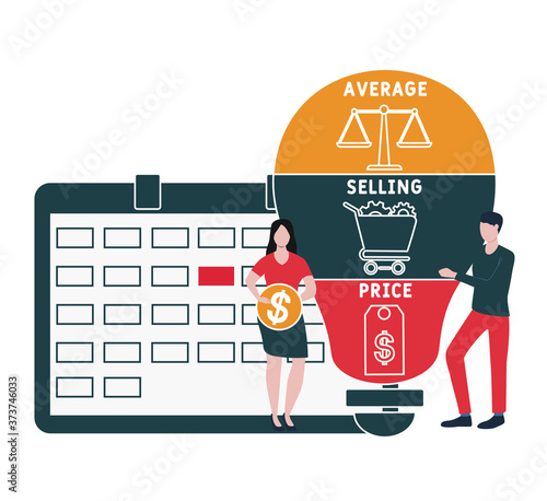 Flat design with people. ASP -  average selling price.  business concept background. Vector illustration for website banner, marketing materials, business presentation, online advertising