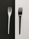 black and white forks isolated on black and white background