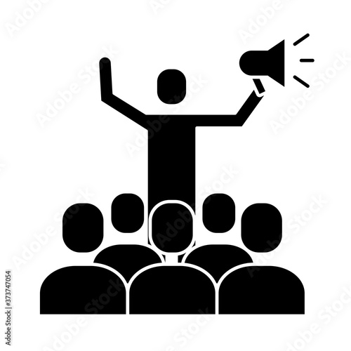 group of people protesting with megaphone silhouette style icon