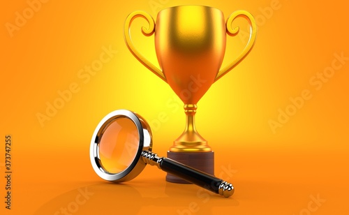 Golden trophy with magnifying glass