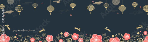 Mid-Autumn Festival. Jumping hares. Chuseok, Chinese translation Mid-Autumn. Vector banner