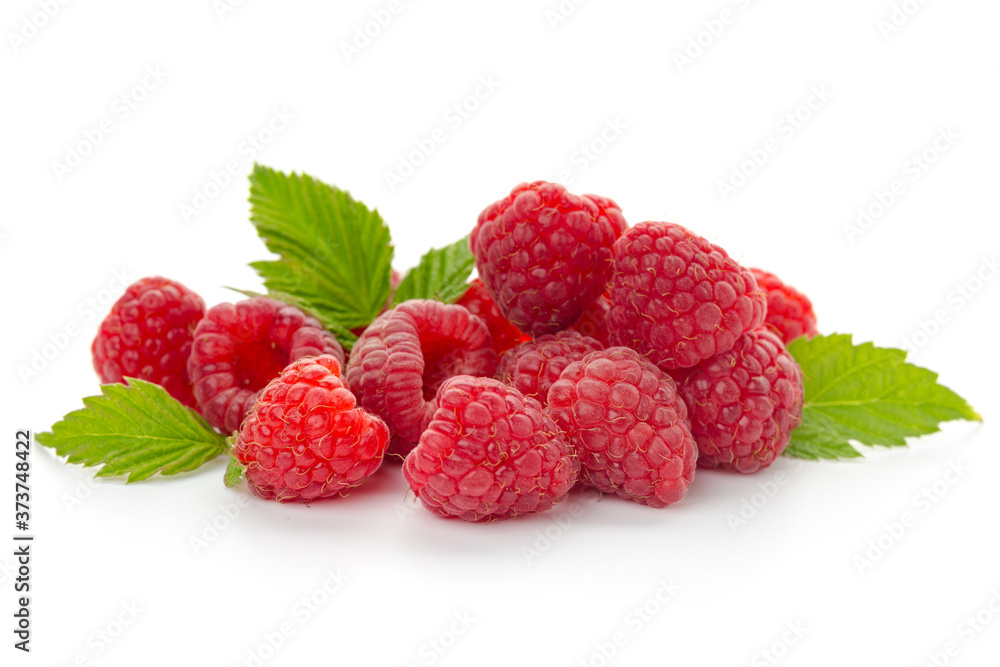 raspberries with leaf isolated on a white background raspberries with leaf isolated on a white background